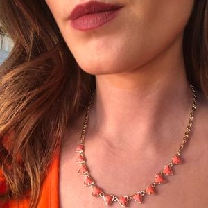 Gold Necklace in Bright Coral Magnesite